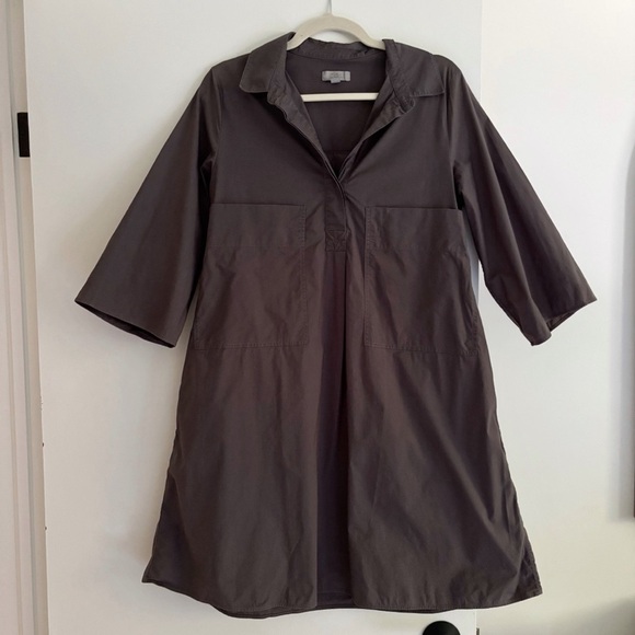 COS Oversized Poplin Puff Sleeve Minimalist Button Shirt Dress Dark Gray Size 8 - Picture 3 of 7
